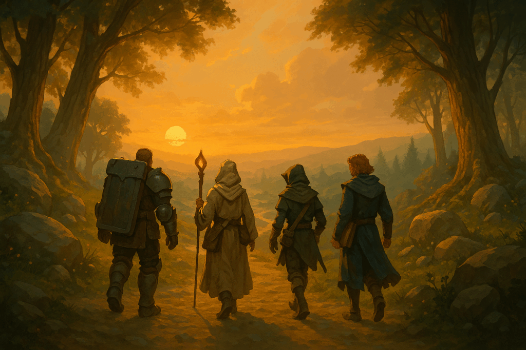 A fantasy adventuring party symbolizing building better teams at work.